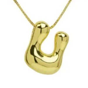 14k Gold Plated Chunky Balloon Bubble Initial Charm Pendant Necklace - Letter U